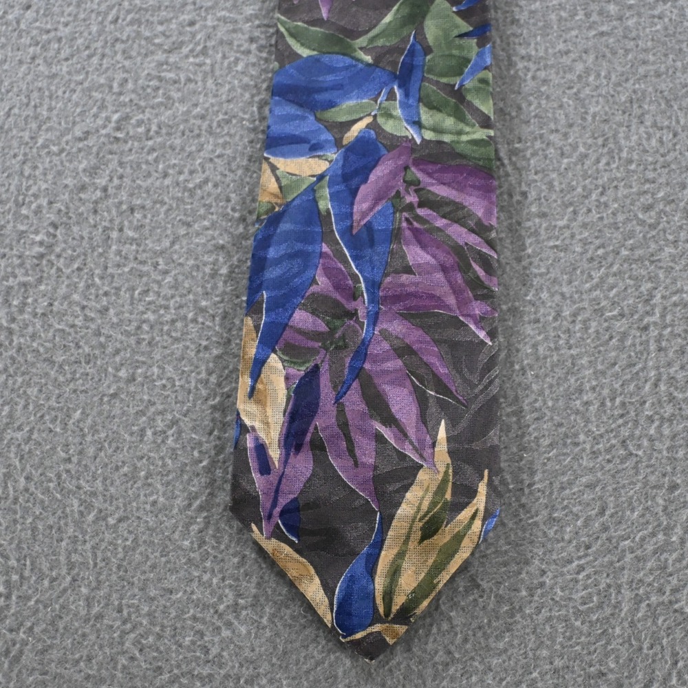 Trussardi Mens Vintage Floral Leaf Print Silk Necktie OS Multicolor Tropical